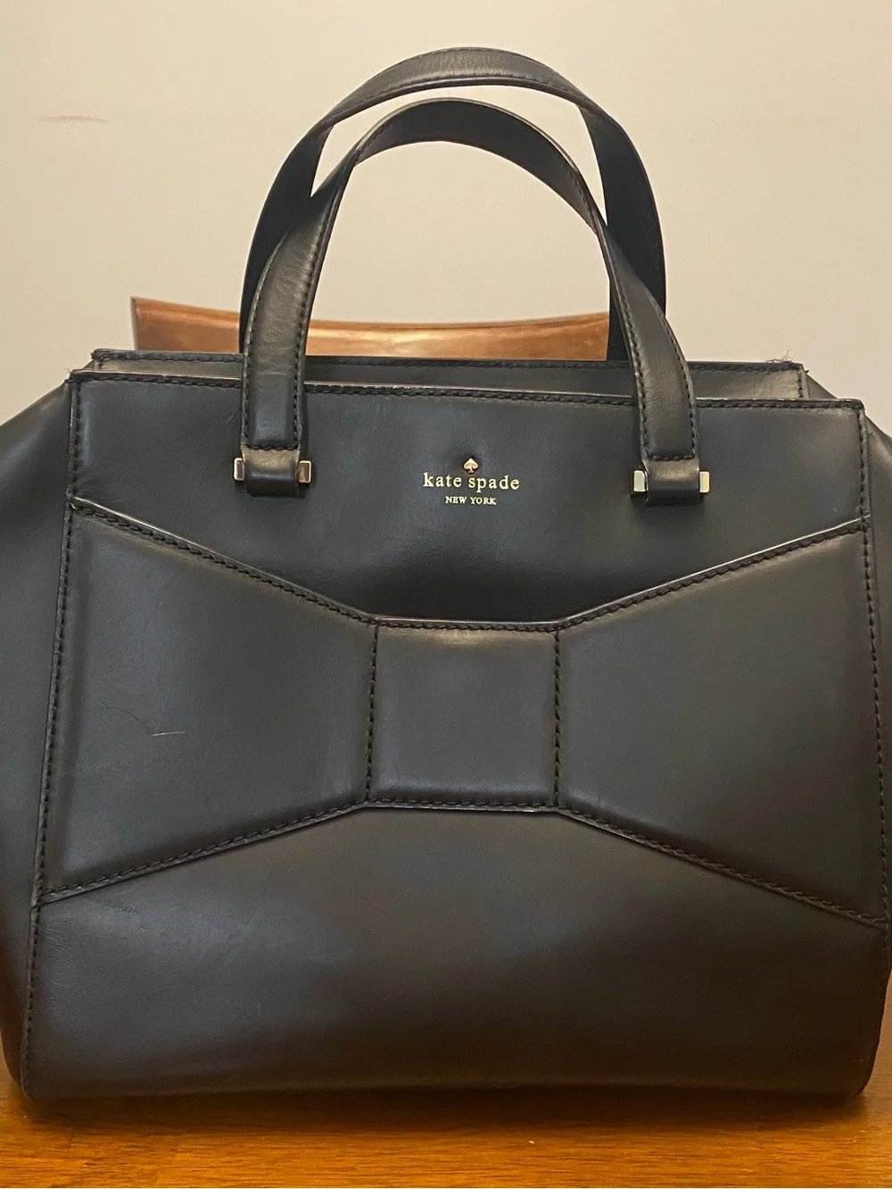 Kate Spade 2 Park Avenue Large Beau Bag Black Leather Bow Satchel Tote